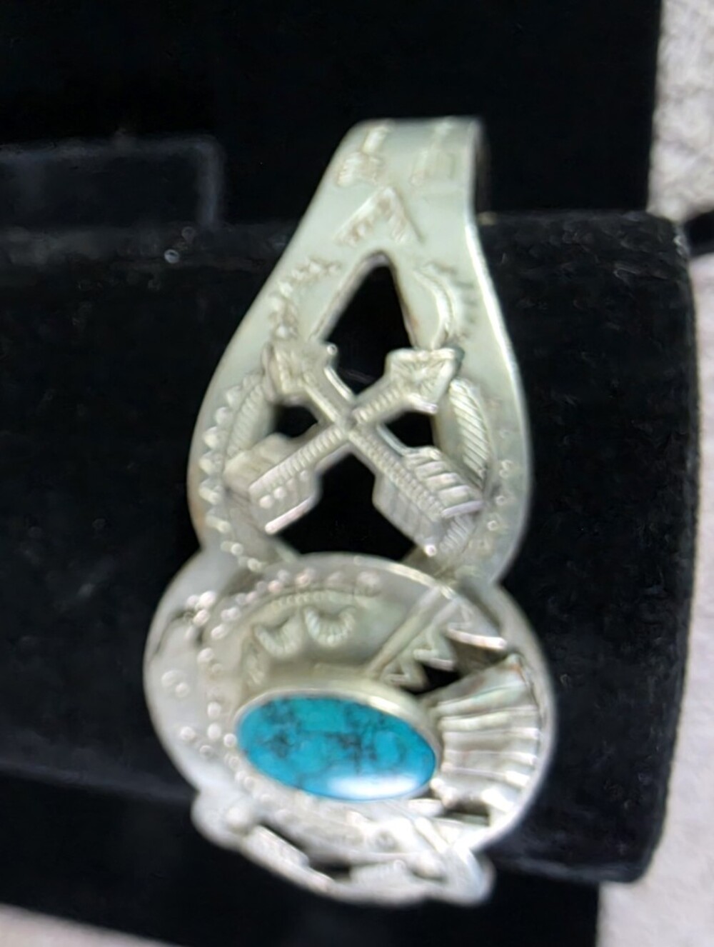 Vintage Nickel Silver Turquoise Statement Cuff Bracelet - Turquoise - Picture 2 of 10